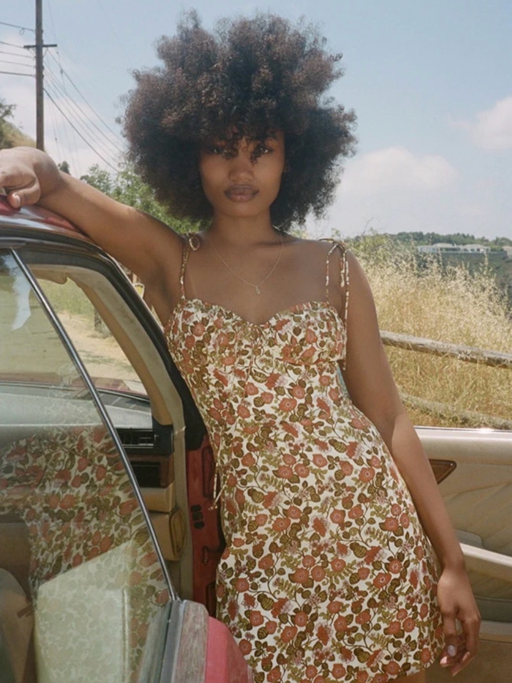 Réalisation Par The Devon Floral Spaghetti Strap Silk Mini Dress size XS